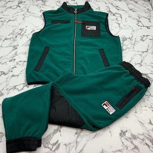 Men's Fila Green Black Full Zip Fleece Vest Tracksuit